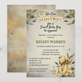 Invitación Bearly Wait Woodland Teddy Bear Boy Baby Shower