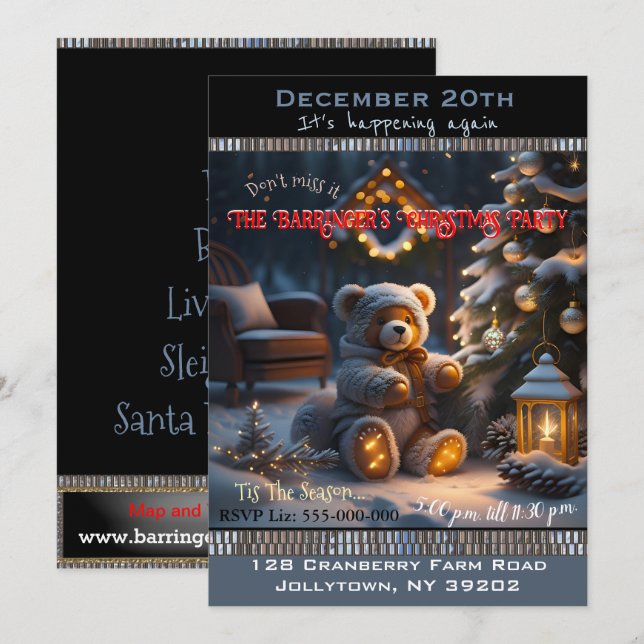Invitación Bearlyahí para Fiesta de Navidades de feriado fest (Anverso / Reverso)