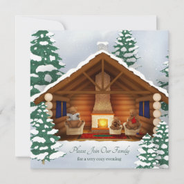 Invitación Bears In Home Cosy Log Cabin Vacaciones Personaliz