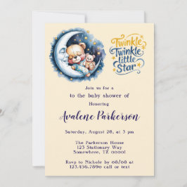 Invitación Bears in the Moonlight Boy Baby Shower Welcome
