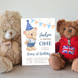 Invitación Beary 1 cumpleaños fiesta de osito de peluche invi