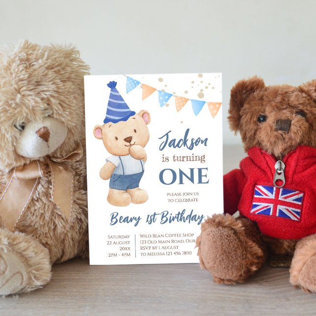 Invitación Beary 1 cumpleaños fiesta de osito de peluche invi (Subido por el creador)