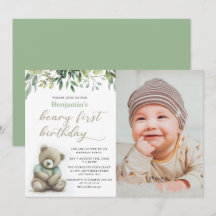 Beary 1er cumpleaños acuarela Teddy Oso Foto