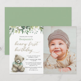 Invitación Beary 1er cumpleaños acuarela Teddy Oso Foto