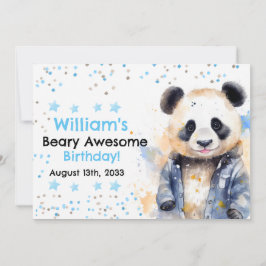 Invitación Beary Awesome Boys Watercolor Panda Cumpleaños