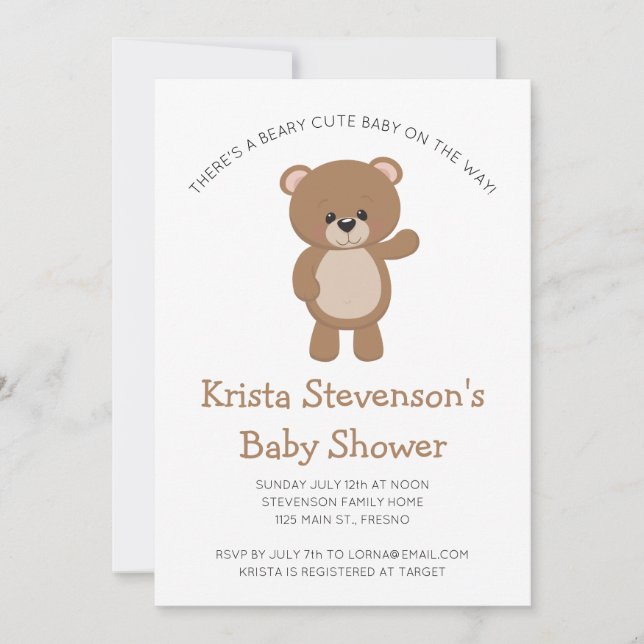 Invitación Beary Cute Baby On the Way Woodland Baby Shower (Anverso)