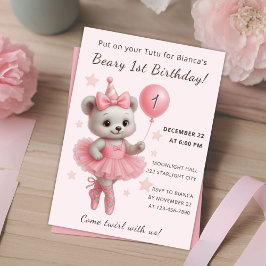Invitación Beary Cute Ballerina Invita con Gorra Fiesta