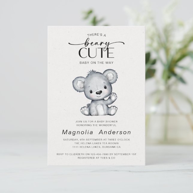 Invitación Beary Cute Bear Baby Shower (Anverso de pie)
