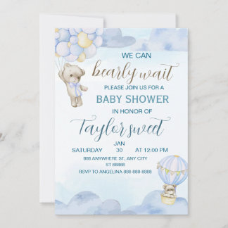 Invitación Beary Cute Blue Teddy Bear Baby Shower Invitation