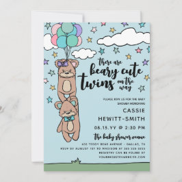 Invitación Beary Cute Boy y Chica Twin Baby Shower