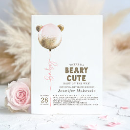 Invitación Beary Cute Globo Rosa Teddy Bear Baby Shower Inv