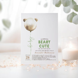 Invitación Beary Cute Gold Balloon Teddy Bear Baby Shower