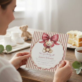 Invitación Beary Cute Teddy Bear Bow Baby Shower