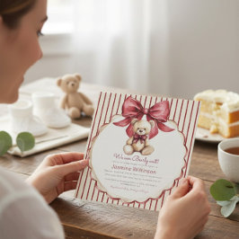 Invitación Beary Cute Teddy Bear Bow Baby Shower
