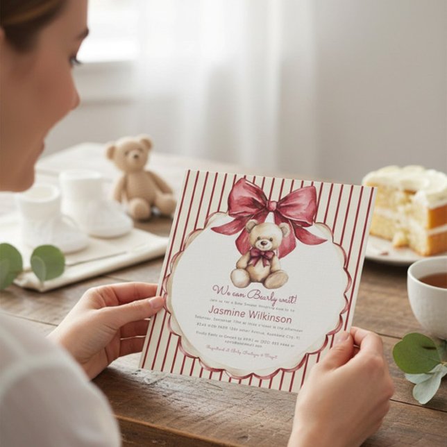 Invitación Beary Cute Teddy Bear Bow Baby Shower (Subido por el creador)