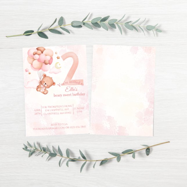 Invitación beary dulce Pink boho arco iris acuarela (Subido por el creador)