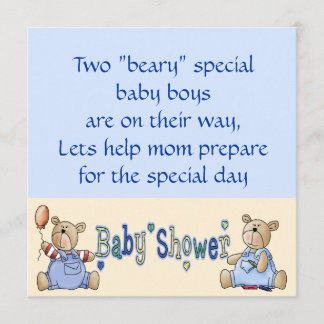 Invitación Beary Especial Twin Boy Baby Shower invita