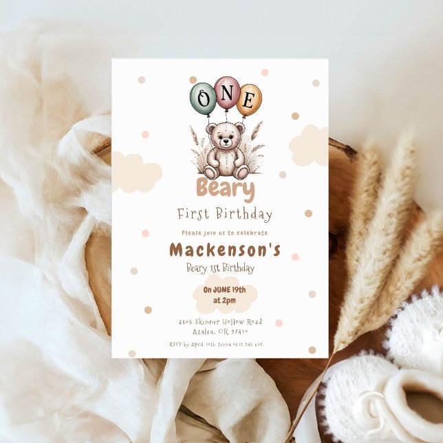Invitación Beary First Balloon Boy 1st Birthday Teddy Bear (Subido por el creador)