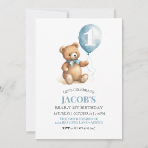 Invitación Beary First Birday Teddy Bear Boy