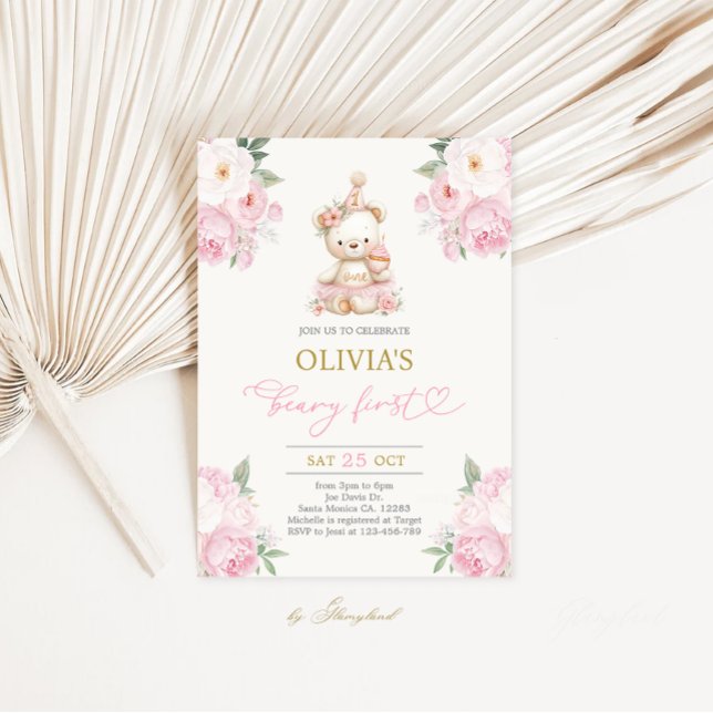 Invitación Beary First Birthday Girl (Subido por el creador)