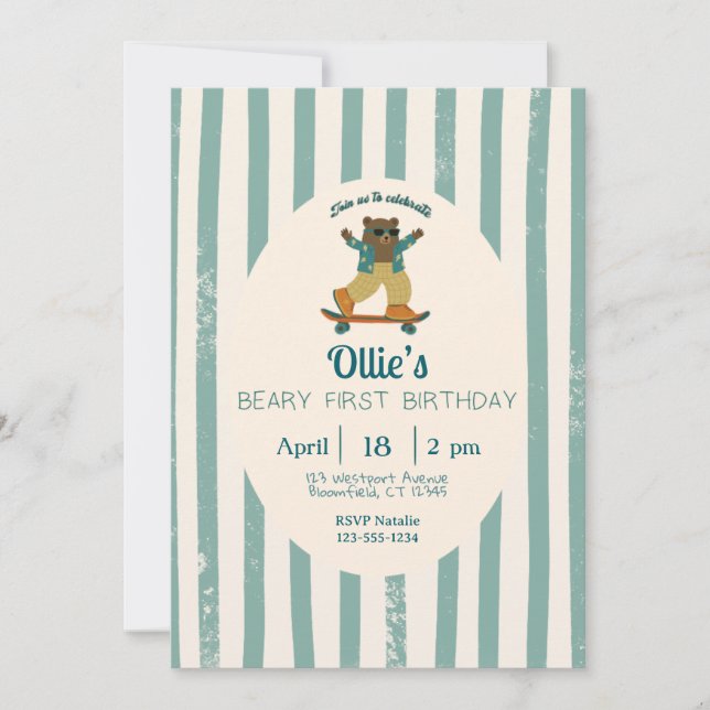 Invitación Beary First Birthday Party Invitation (Anverso)