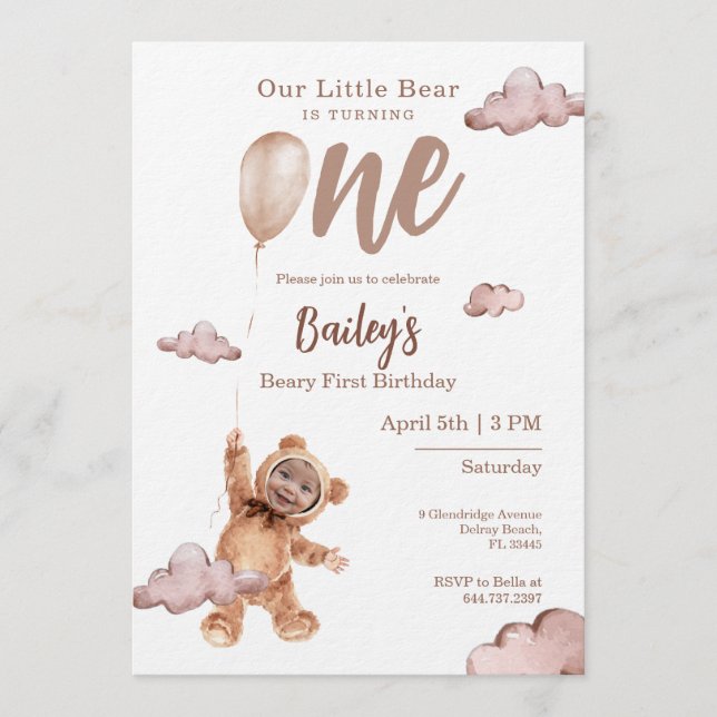 Invitación Beary First Birthday Photo Invitation (Anverso)