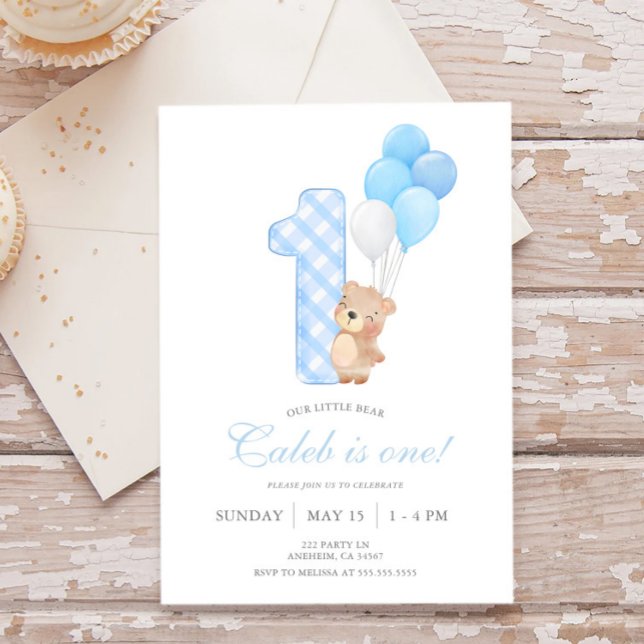 Invitación Beary First Teddy Bear Boy Birday Party (Subido por el creador)