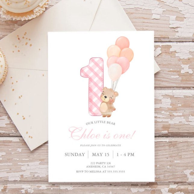 Invitación Beary First Teddy Bear Chica Birthday Party (Subido por el creador)