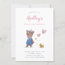 Beary First Teddy Bear Chica Birthday Party Invita
