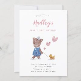 Invitación Beary First Teddy Bear Chica Birthday Party Invita