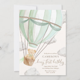 Invitación Beary First Teddy Bear Hot Air Balloon Birday