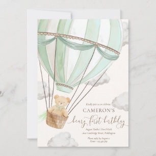 Invitación Beary First Teddy Bear Hot Air Balloon Birday