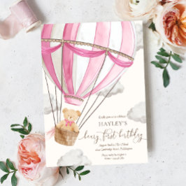 Invitación Beary First Teddy Bear Hot Air Balloon Birday