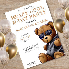 Invitación Beary Guay Teddy Bear Boy Primer Fiesta de cumplea