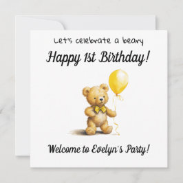 Invitación Beary Happy 1er cumpleaños Fiesta,