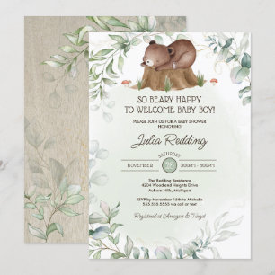 Invitación Beary Happy Woodland Forest Bear Boy Baby Shower