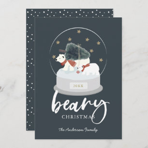 Invitación Beary Navidades Polar Bear Snow Globe Holiday Card