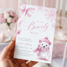 Beary Pink Winter Baby Shower Invitation
