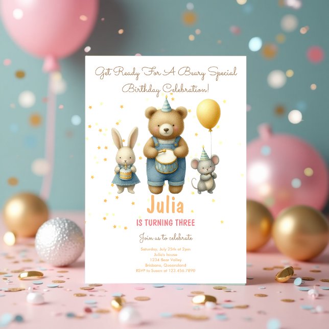 Invitación Beary Special Birthday Bash Invitation (Beary Special Birthday Bash Celebration Invitation)