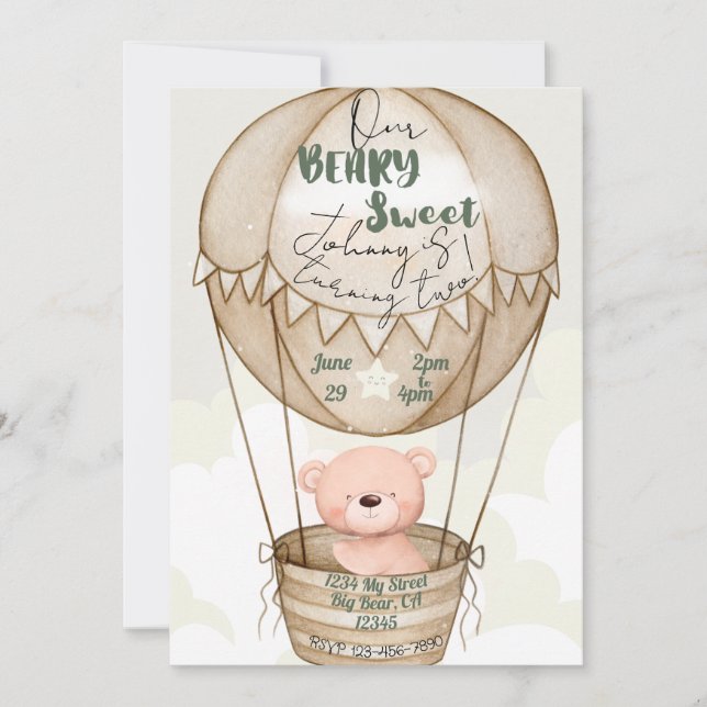 Invitación Beary Sweet Birthday Invitation (Anverso)