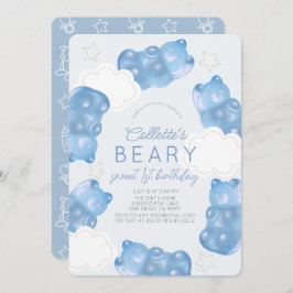 Invitación Beary Sweet Blue Gummy Bear Boy 1er cumpleaños