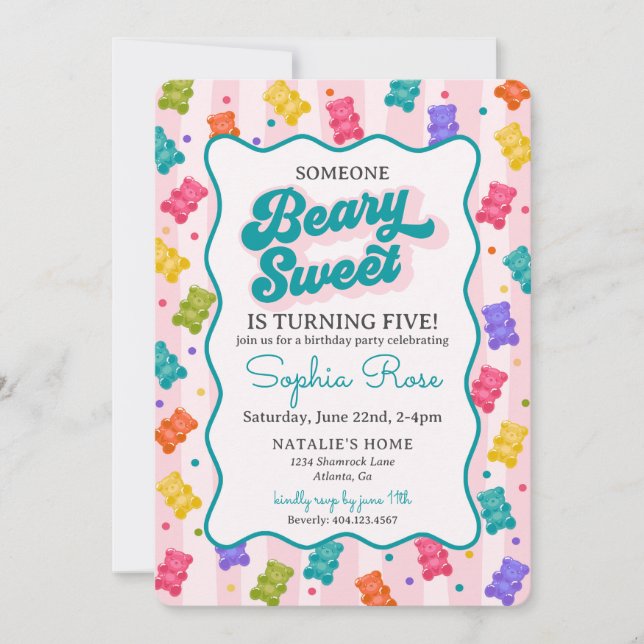 Invitación Beary Sweet Candy Gummy Bear Birthday Invitation (Anverso)
