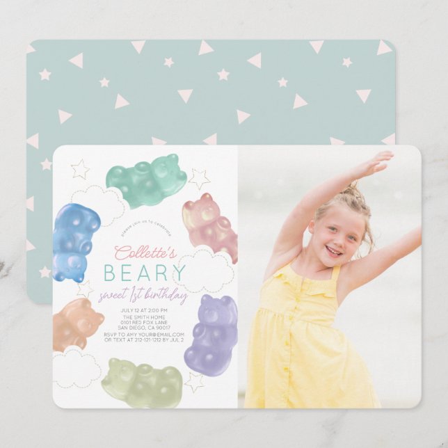 Invitación Beary Sweet Gummy Bear Chica Foto Cumpleaños (Anverso / Reverso)