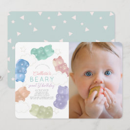Invitación Beary Sweet Gummy Bear Chica Foto Primer cumpleaño