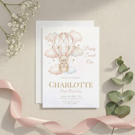 Invitación Beary Sweet Hot Air Balloon 1st Birthday 