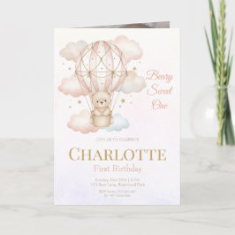 Invitación Beary Sweet Hot Air Balloon 1st Birthday Photo