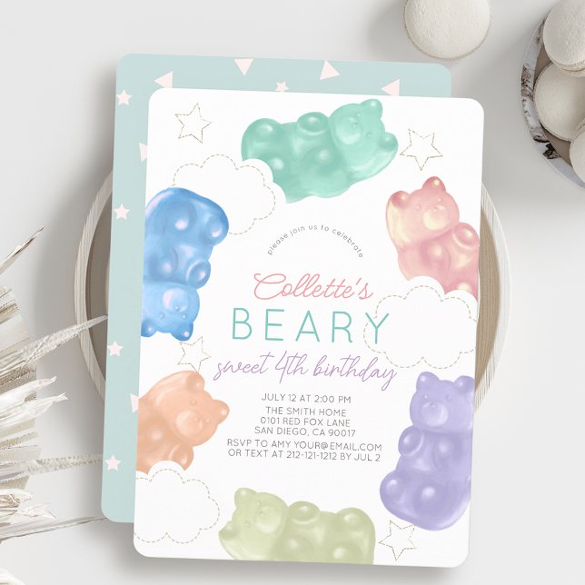 Invitación Beary Sweet Pastel Gummy Bear Chica Cumpleaños (Subido por el creador)