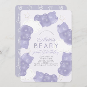Invitación Beary Sweet Purple Gummy Bear 1er cumpleaños