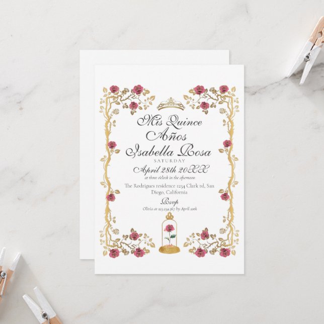 Invitación Beast & the Beauty Mis Quince Años (Anverso/Reverso In Situ)