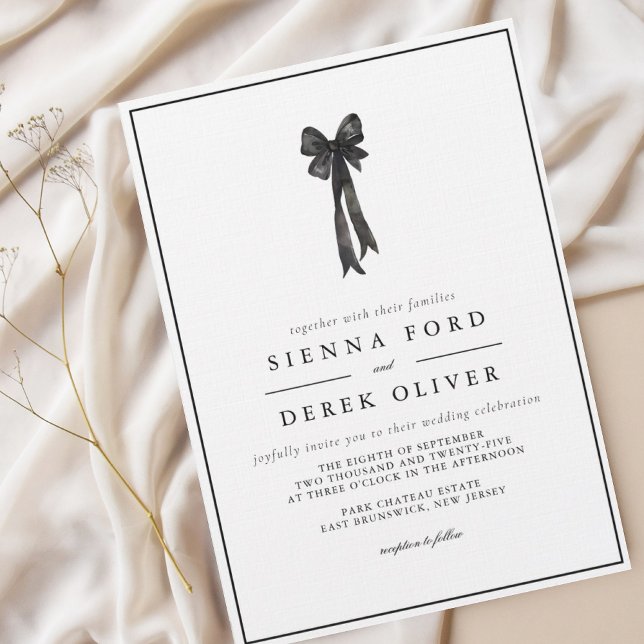Invitación BEATRICE Ribbon Bow Boda blanco y negro (Subido por el creador)